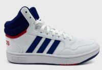 Adidas Hoops 3.0 Mid White Blue Red Kids Athletic Sneaker