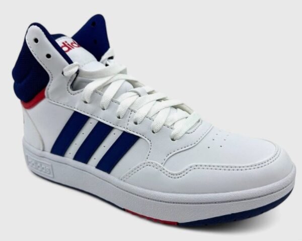 Adidas Hoops 3.0 Mid White Blue Red Kids Athletic Sneakerr
